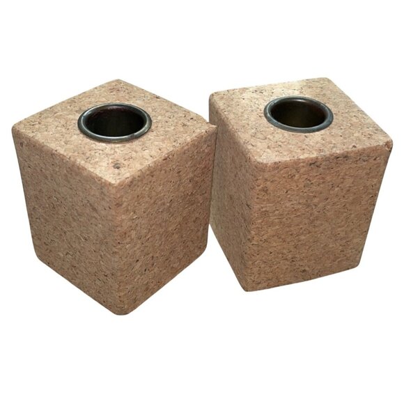 Cork Candle Holders Pair Tapers Minimalist Basic Decor Rustic Accent Portugal - Picture 1 of 7